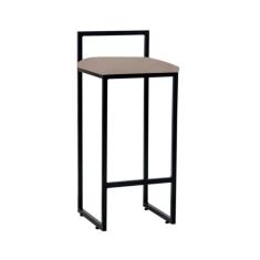 Imagem de Banqueta Alta Industrial em Aço Dori Preto Assento Suede Bege