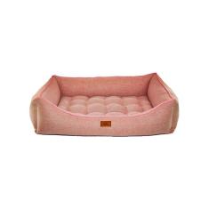 Imagem de Cama para Cachorro Retangular em Linho Rosa Extra Grande (XGG) 98 x 65 cm