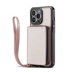 Imagem de Capa de telefone com zíper para carteira e cartão para iPhone 14 13 12 11 Pro Max Couro Flip Stand Cover para Samsung Galaxy S22 Plus S21 Ultra, ouro rosa, para iPhone 14 Plus