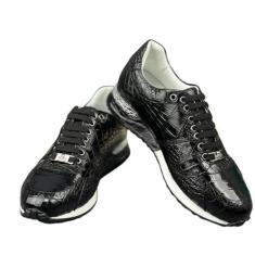 Imagem de Tênis masculino autêntico exótico pele de crocodilo tênis genuíno couro jacaré genuíno masculino macio cadarço sapatos de caminhada, Preto, 39