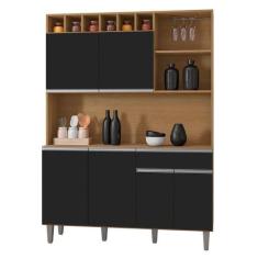Imagem de Cozinha Compacta 130cm Com 6 Portas 1 Gaveta Alice Preto Amêndoa - AJL