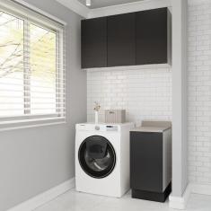 Imagem de Lavanderia Modulada 2 Peças 1 Armário Aéreo 3 Portas 1 Balcão Ipanema Cabecasa Madeiramadeira Grafite Trama