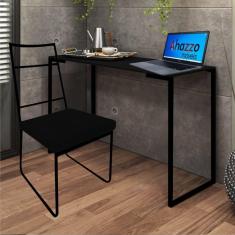 Imagem de Kit Escritório Stark Cadeira e Mesa Industrial Ferro Preto Tampo MDF Preto Sintético Preto - Ahz Móveis