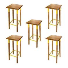 Imagem de Kit 5 Banquetas Bistro Industrial Colors Ferro e Madeira Maciça - Amar