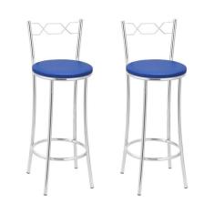 Imagem de Kit 2 Banquetas Cromadas Bc51-b A103 Cromado/azul