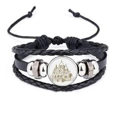 Imagem de DIYthinker Pulseira de couro trançado com estampa de paisagem de marco da igreja