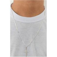Imagem de Corrente Cordão Piastrine 70cm Pingente Crucifixo Prata 925