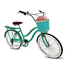 Imagem de Bicicleta aro 26 feminina vintage cesta tipo vime 6v verde