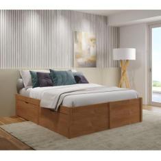 Imagem de Cama Queen Multifuncional Diamond Madeira Maciça - Amêndoa - Inter Lin