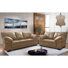 Imagem de Conjunto Sofá de Couro Legítimo 3 e 2 Lugares Cama Inbox Monterrey 2,10x1,60m Bege