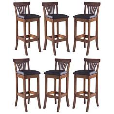 Imagem de Kit 6 Banquetas Alta Estofada Valentina 36 x 100 Cm Madeira Maciça Imbuia Facto Marrom L74 - RMI