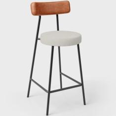 Imagem de Banqueta Baixa Cozinha Sala Jantar Bancada Milão L02 Couríssimo Camel Linho Champagne - Lyam Decor