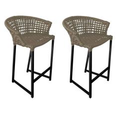 Imagem de Kit 2 Banquetas Reis em Corda Náutica e Base em Alumínio Preta para Área Gourmet - Externa Rami