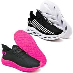 Imagem de Tênis Feminino Esportivo 2 Pares Modelos Diferentes Rosa/Preto - Evolt