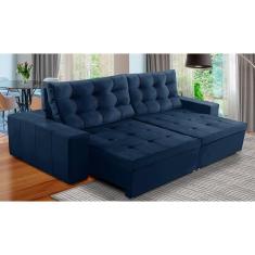 Imagem de Sofá Retrátil e Reclinável 4 Lugares com Molas 2,70m Duda Suede Azul Adonai Estofados