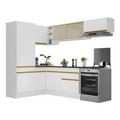 Imagem de Armário de Cozinha Completa de Canto com Rodapé Veneza Multimóveis V2086 Branco/dourado