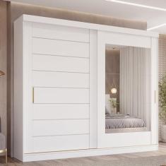 Imagem de Guarda-roupa Casal 2 Portas de Correr 8 Gavetas com Espelho 100% Mdf Siena Espresso Móveis Branco Brilho