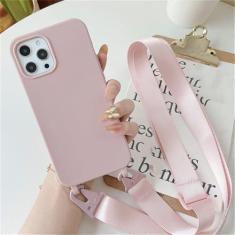 Imagem de Capa de silicone fosco com alça de colar crossbody para iPhone 15 14 Pro Max 11 12 13 Mini XR X XS 7 8 Plus SE Capa à prova de choque, rosa areia, para iPhone XR