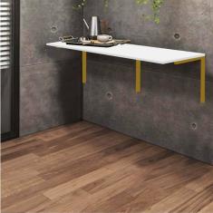 Imagem de Mesa Suspensa de Estudos Parede 120cm Escritório Suporte Dourado MDF Off White - Ahazzo Móveis