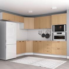 Imagem de Cozinha Modulada 8 Peças sem Tampo 1 Torre 4 Aéreos 3 Balcões Arizona Cabecasa Madeiramadeira Figueira