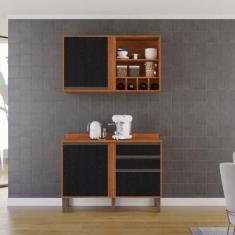 Imagem de Cozinha Compacta 2 Peças 3 Portas 2 Gavetas Pérola Cinamomo/preto