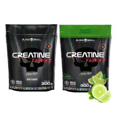 Imagem de Kit 2 Creatinas Turbo 300g Sache Sem Sabor + Limão - Black Skull