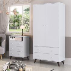Imagem de Quarto de Bebê Completo Roupeiro 2 Portas 2 Gavetas com Cômoda 3 Gavetas 1 Nicho Nuvem Móveis Percas Branco