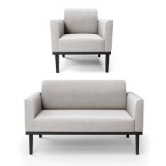 Imagem de Sofá Namoradeira com Poltrona Base de Madeira Fixa Preto Marisa Veludo Cinza D03 - D'Rossi