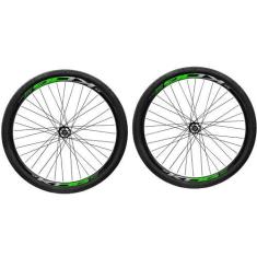 Imagem de Par Roda Aro 29 KOG Cubo Rosca Freio Disco + Pneu Slick, Preto+Verde