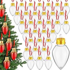Imagem de Patelai 48 peças de bolas de bebida de Natal, enfeite de vidro de plástico, enchimento, enfeites de árvore de Natal, lâmpadas transparentes para decoração de festas de fim de ano, ambientes internos e