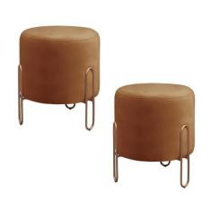 Imagem de Conjunto - 2 Puffs Banqueta Mali Luxo Base Metálica Bronze - Castellar