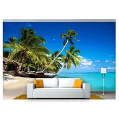 Imagem de Papel De Parede Praia Mar Coqueiros Céu 3D Npr249