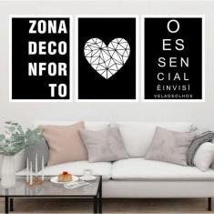 Imagem de Kit 3 Quadros Decorativos Zona De Conforto Coração 34X23cm