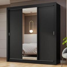 Imagem de Guarda-roupa Casal 3 Portas de Correr com Espelho Preto Nobre Madesa