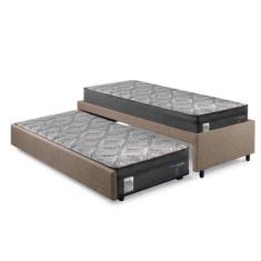 Imagem de Bicama Box Solteiro Linho Marrom 88X188 Com Dois Colchões Molas Ensaca