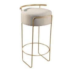 Imagem de Banqueta Olivia Em Linho E Base Metal Dourado Agarb Decor Lin