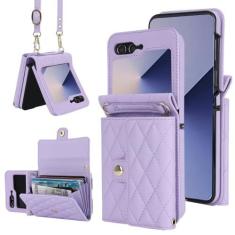 Imagem de XIMAND Capa tipo carteira transversal para Samsung Galaxy Z Flip 6 acordeão, 4 compartimentos para cartão, bloqueio RFID e alça ajustável - Acessório elegante e versátil para a mulher moderna chique
