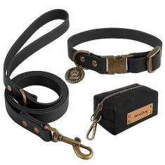Imagem de Wisedog Conjunto de coleira e coleira para cães: coleiras ajustáveis para animais de estimação com trelas de cachorro para cães pequenos, médios e grandes, inclui 1 bônus de suporte de bolsa de cocô