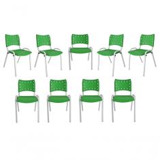 Imagem de Kit 9 Cadeiras Iso Para Escola Escritório Comércio Verde Base Branca