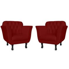 Imagem de Kit Poltrona Decorativa Helena Pés Trapézio Suede Bordô - DS Estofados