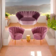 Imagem de Kit 01 Sofá 2 Lugares Namoradeira E 02 Poltronas Decorativas Pétala Pa