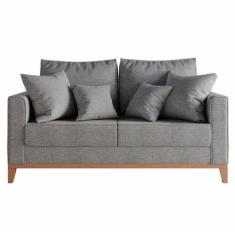 Imagem de Sofá 2 Lugares Decorativo 1,60cm Beni Base Madeira Linho Cinza - Montanaris Decor