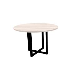 Imagem de Mesa De Reunião Redonda 110 X 110 Cm Pé Tubular Pe25 Em Mdp Nogueira Casablanca E Base Preta