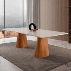 Imagem de Mesa Para Sala De Jantar Noronha 220cm Madeira Com Vidro Mod Cinamomo Imbuia-off White