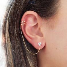 Imagem de Brinco Ear Line de Ouro 18k Corrente Piercing Com Zircônia Coração