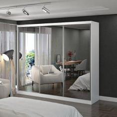 Imagem de Guarda Roupa Casal Espelhado 3 Portas de Correr 4 Gavetas 1903e3 Foscarini Branco