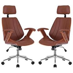 Imagem de Kit 2 Cadeiras de Escritório Juliette Presidente Giratória Marrom - Gran Belo