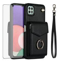 Imagem de Asuwish Capa de celular para Samsung Galaxy A22 5G/Boost Mobile Celero 5G capa carteira com protetor de tela de vidro temperado e anel de bloqueio RFID suporte para cartão celular Celero5G A 22 22A G5
