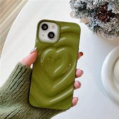 Imagem de Capa de telefone com padrão de coração de amor 3D de luxo para iPhone 14 13 12 Pro Max 11 14 Pro Max Candy Color Enrugada Capa traseira macia, verde escuro, para iphone 14 Pro