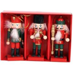 Imagem de Kit 3 Boneco Quebra Nozes De Madeira Enfeite De Natal 8cm - Generic